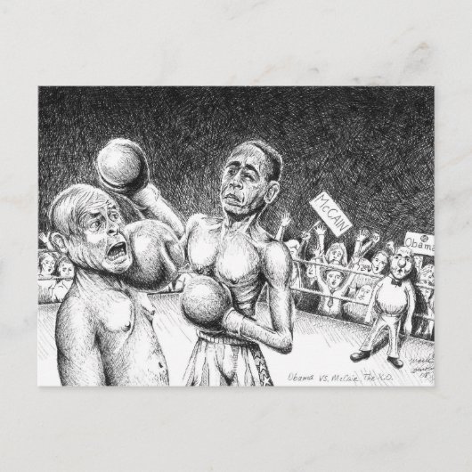 Obama tegen McCain, de K.O. Briefkaart (Voorkant)