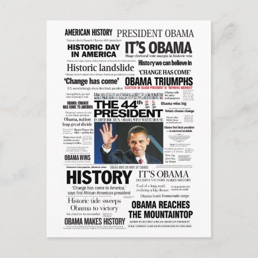 Obama: The 44th President Headline Collage Briefkaart (Voorkant)