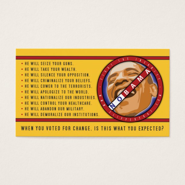 Obama "Toen je voor verandering stemde..." Visitek Visitekaartje (Voorkant)