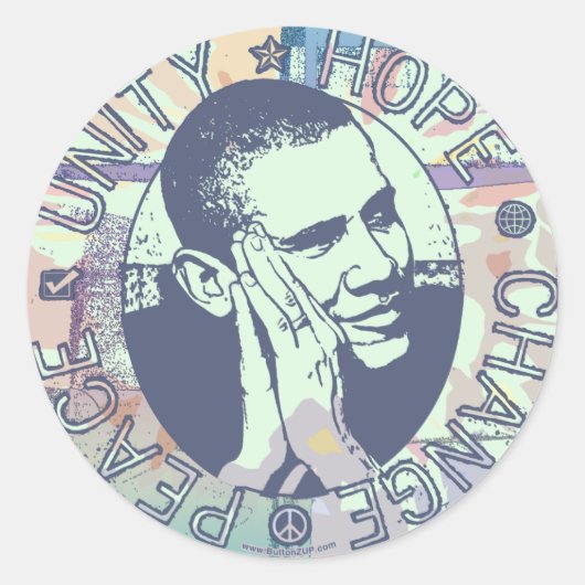 Obama Unity, Hope, Change and Peace 2012 Ronde Sticker (Voorkant)