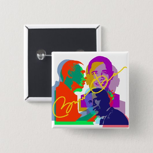 Obama Vierkante Button 5,1 Cm (Voorkant /achterkant)