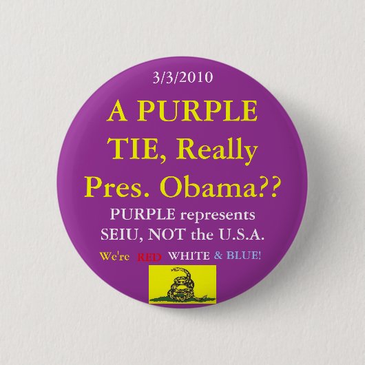 Obama Wears SEIU Paars Ronde Button 5,7 Cm (Voorkant)
