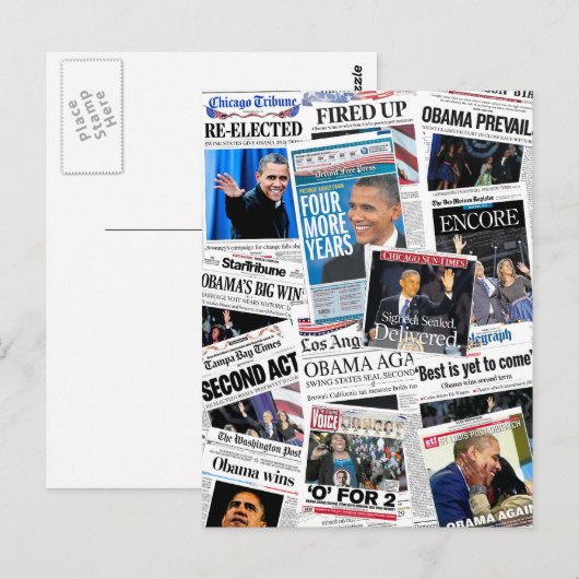 Obama wins 2012 Newspaper Collage Briefkaart (Voorkant / Achterkant)