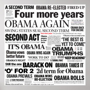 Obama wins 2012 Newspaper Headline Collage Poster