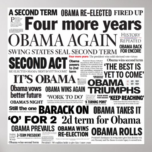 Obama wins 2012 Newspaper Headline Collage Poster (Voorkant)