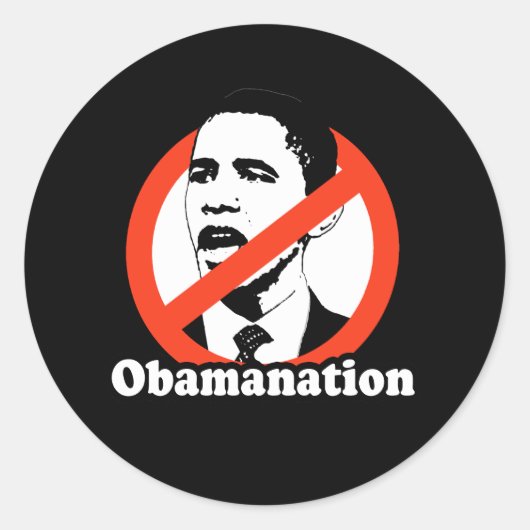 OBAMANATIE / ANTI-OBAMA T-SHIRT RONDE STICKER (Voorkant)