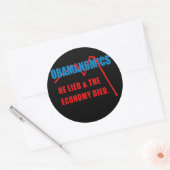 Obamanomics - Hij loog en de economie stierf Ronde Sticker (Envelop)