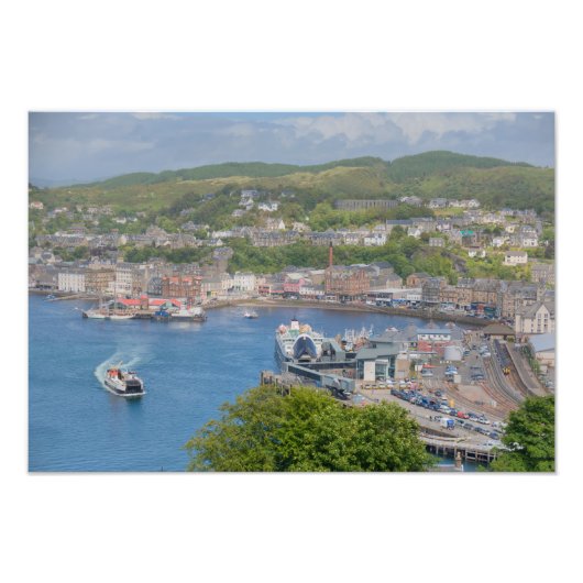 Oban Harbor Aerial uit Pulpit Hill Foto Afdruk (Voorkant)