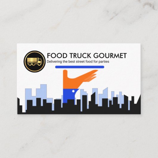 Ober die Dish City Silhouette Caterer bedient Visitekaartje (Voorkant)