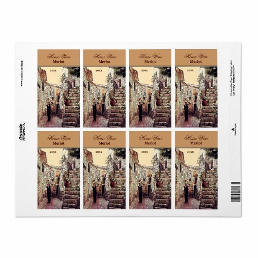 ober in een oude stad wijn label (Full Sheet)