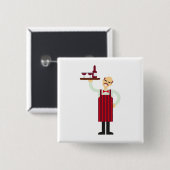 Ober met wijn vierkante button 5,1 cm (Voorkant /achterkant)