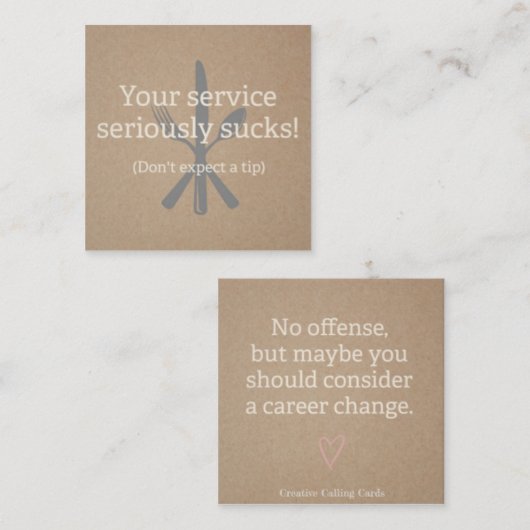 Ober, server, creditcard voor slechte service contactkaartje (Voorkant / Achterkant)