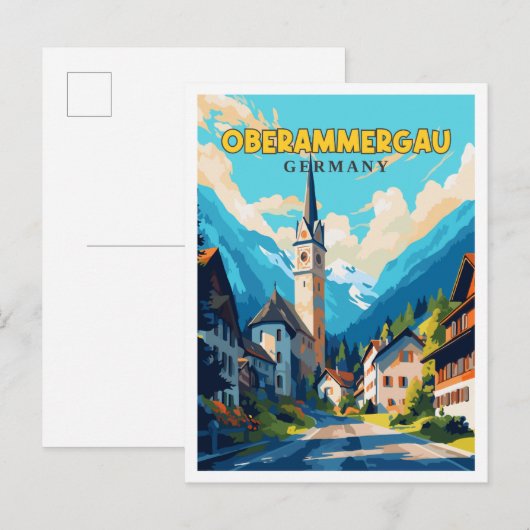Oberammergau Duitsland vintage reisillustratie Briefkaart (Voorkant / Achterkant)