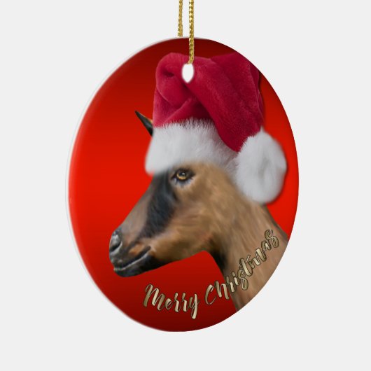 Oberhasli Goat Santa Hat-kerstversiering Keramisch Ornament (Rechts)