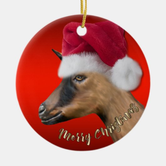 Oberhasli Goat Santa Hat-kerstversiering Keramisch Ornament (Voorkant)