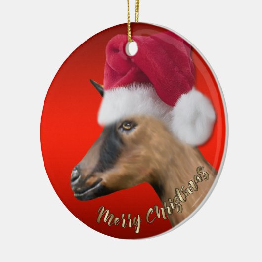 Oberhasli Goat Santa Hat-kerstversiering Keramisch Ornament (Links)