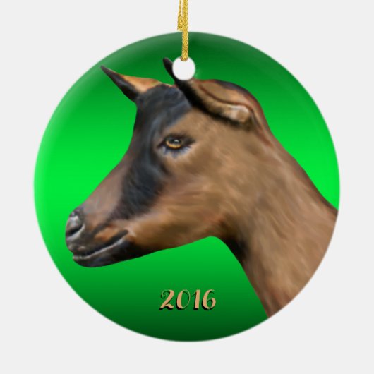Oberhasli Goat Santa Hat-kerstversiering Keramisch Ornament (Achterkant)