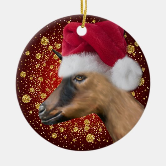 Oberhasli Goat Santa Hat-kerstversiering Keramisch Ornament (Voorkant)
