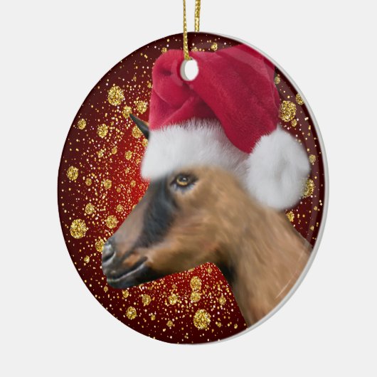 Oberhasli Goat Santa Hat-kerstversiering Keramisch Ornament (Links)