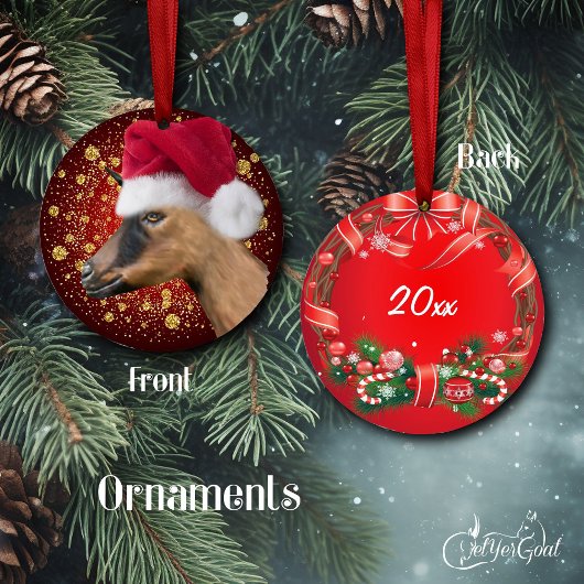 Oberhasli Goat Santa Hat-kerstversiering Keramisch Ornament