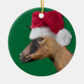 Oberhasli Goat Santa Hat-kerstversiering Keramisch Ornament (Voorkant)