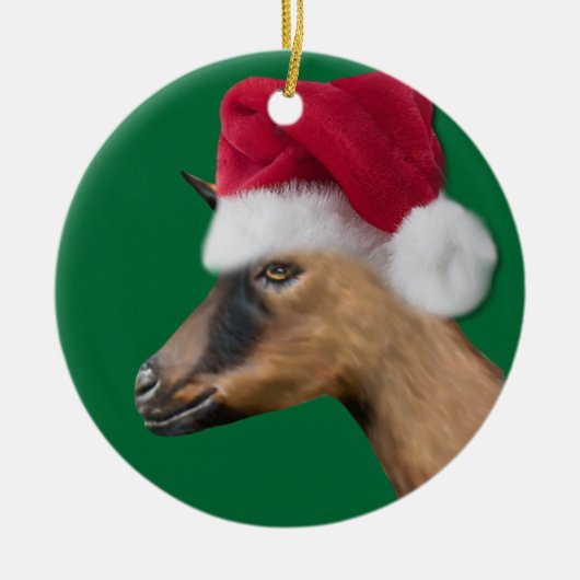Oberhasli Goat Santa Hat-kerstversiering Keramisch Ornament (Voorkant)