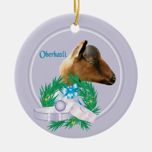 Oberhasli Goat Wreath Holiday Ornament (Voorkant)