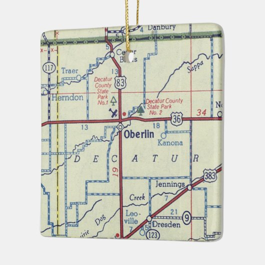 Oberlin Kansas  Kaart Keramisch Ornament (Links)