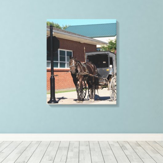 Obey All Stop Signs, Amish Horse and Buggy Canvas Afdruk (Insitu (Houten vloer))