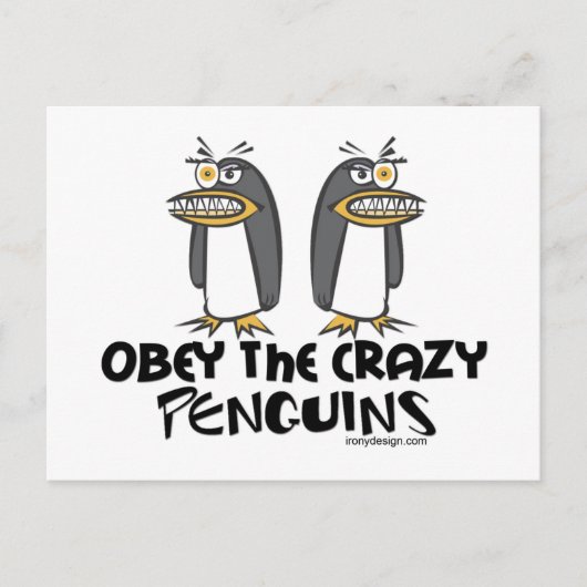 Obey de gekke pinguïns! briefkaart (Voorkant)