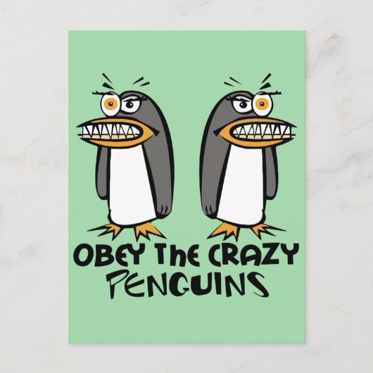 Obey de gekke pinguïns (groen) briefkaart (Voorkant)