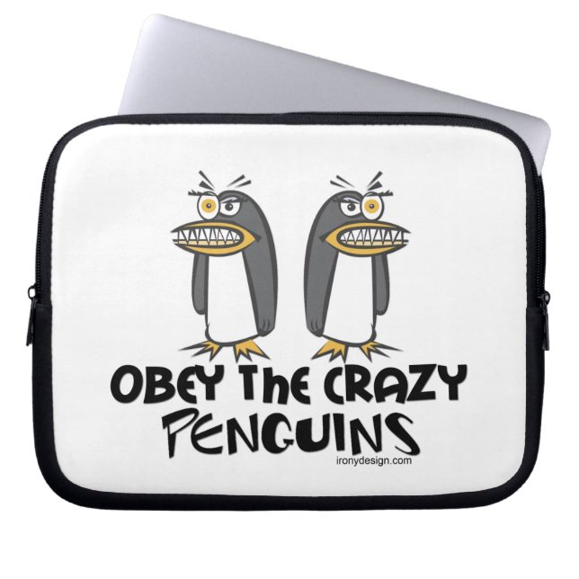 Obey de gekke pinguïns! laptop sleeve (Voorkant)