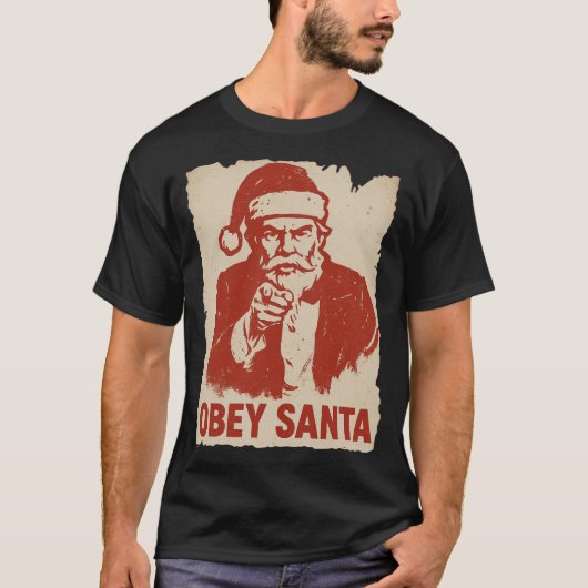 Obey Santa – Funny Retro Propaganda Christmas Tee T-shirt (Voorkant)