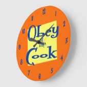 Obey the Cook Retro Oranje Yellow Kitchen Clock Grote Klok (Hoek)