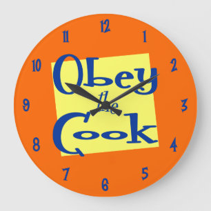 Obey the Cook Retro Oranje Yellow Kitchen Clock Grote Klok