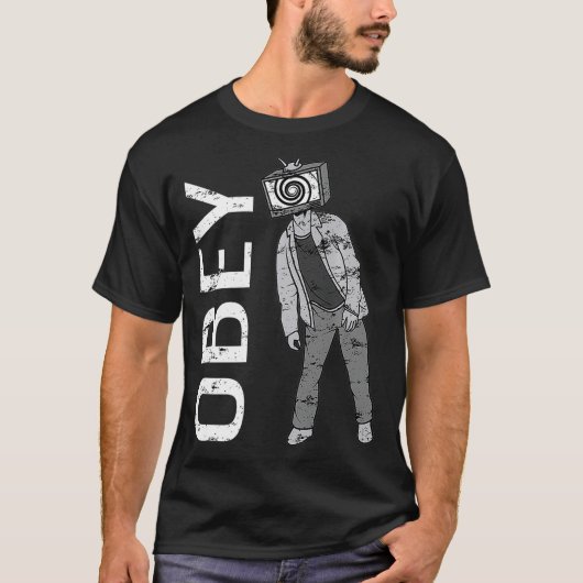 Obey TV Zombie Media Brainwash Televisie T-shirt (Voorkant)