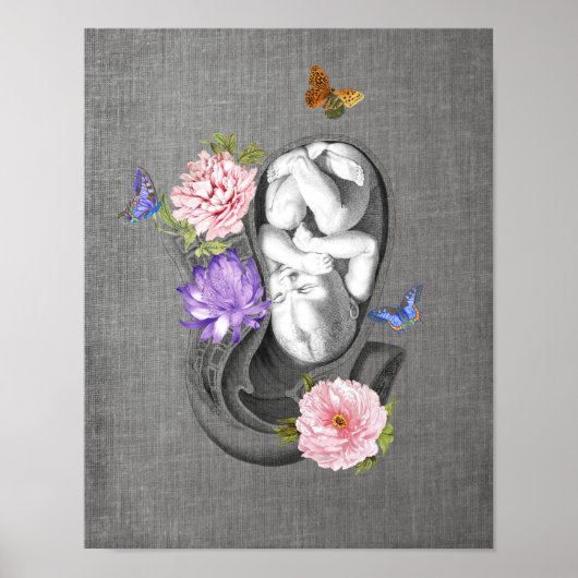 OBGYN Anatomie Floral Art Womb Baby Decor Print 1 (Voorkant)