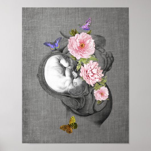 OBGYN Anatomie Floral Art Womb Baby Decor Print 2 (Voorkant)