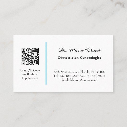 OBGYN Blauwgroen Moderne Elegant met QR-code Visitekaartje (Achterkant)