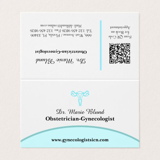 OBGYN Blauwgroen Moderne Elegant met QR-code Visitekaartje (Buitenkant ongevouwen)