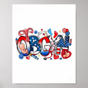 Obgyn Nurse America vlag 4 juli Onafhankelijkheid Poster