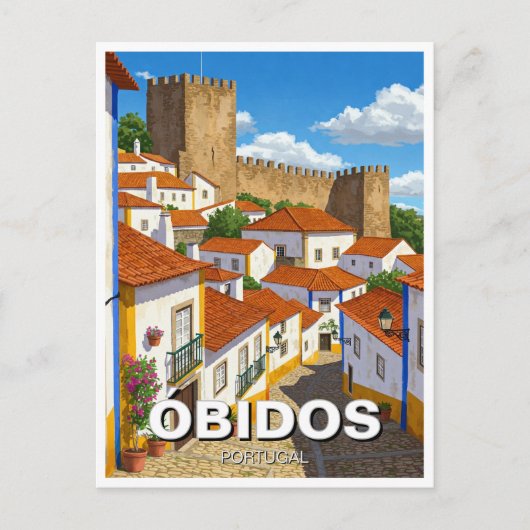 Obidos Portugal Reizen Briefkaart (Voorkant)