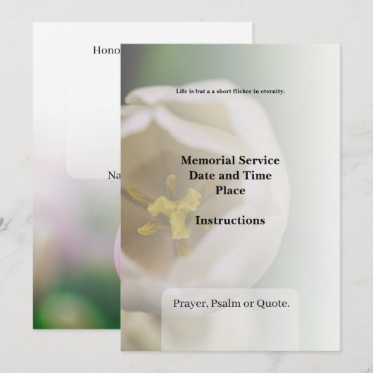 Obituarium, begrafenisuitnodiging bedankkaart (Voorkant / Achterkant)