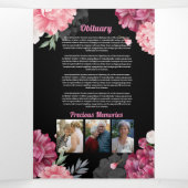 Obituary Celebration Life Foto Roze Bloemen Drieluik Uitnodiging (Binnenkant midden)