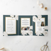 Obituary Celebration of Life Foto Bloemen Groen Drieluik Uitnodiging (Binnen)