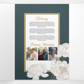 Obituary Celebration of Life Foto Bloemen Groen Drieluik Uitnodiging (Binnenkant midden)