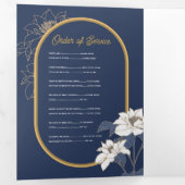 Obituary Celebration of Life Foto Bloemen Navy Drieluik Uitnodiging (Binnenzijde eerst)