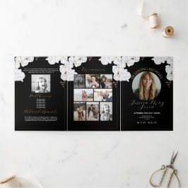 Obituary Celebration of Life Foto Bloemen Wit Drieluik Uitnodiging