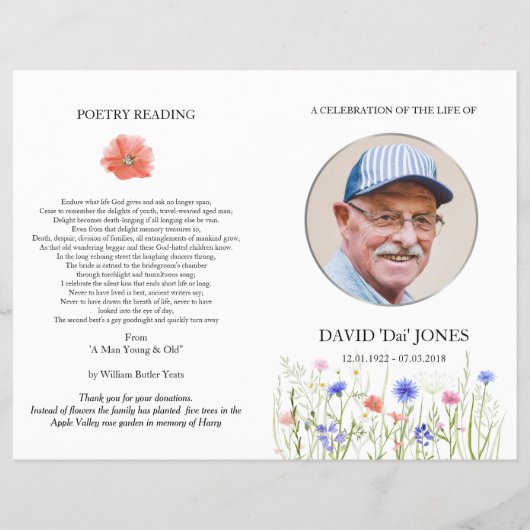Obituary Program, Colored Wildbloemen Flyer (Voorkant)