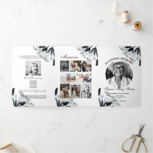 Obituary Viering Leven Foto Zwart Wit Lelie Drieluik Uitnodiging